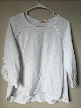 Soft Surroundings White French Terry Ruffled 3/4 Sleeve Transitional Tunic Top S